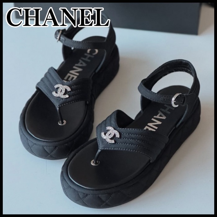 25C◆履き心地抜群♪CCビジューが輝く◆CHANEL 厚底 サンダル