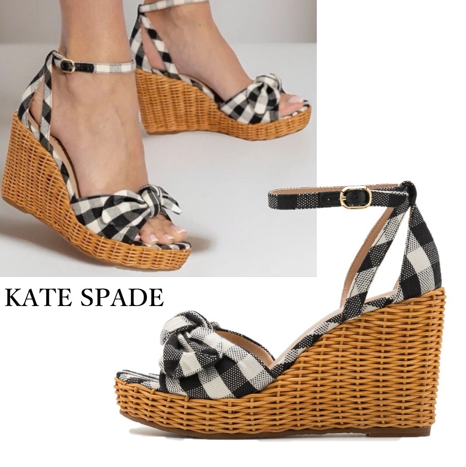 関税込 Kate Spade ハイヒールサンダル ギンガムチェック