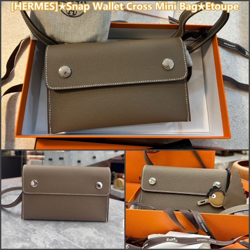[HERMES]★Snap Wallet Cross Mini Bag★Etoupe