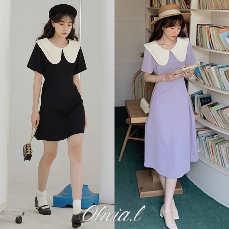 ワンピース ビッグカラー 大人ガーリー 2タイプ 2color L3089