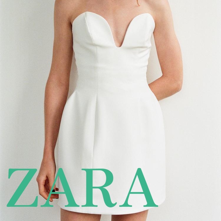【ZARA】ハート型ネックラインワンピース ホワイト 2677/888/250