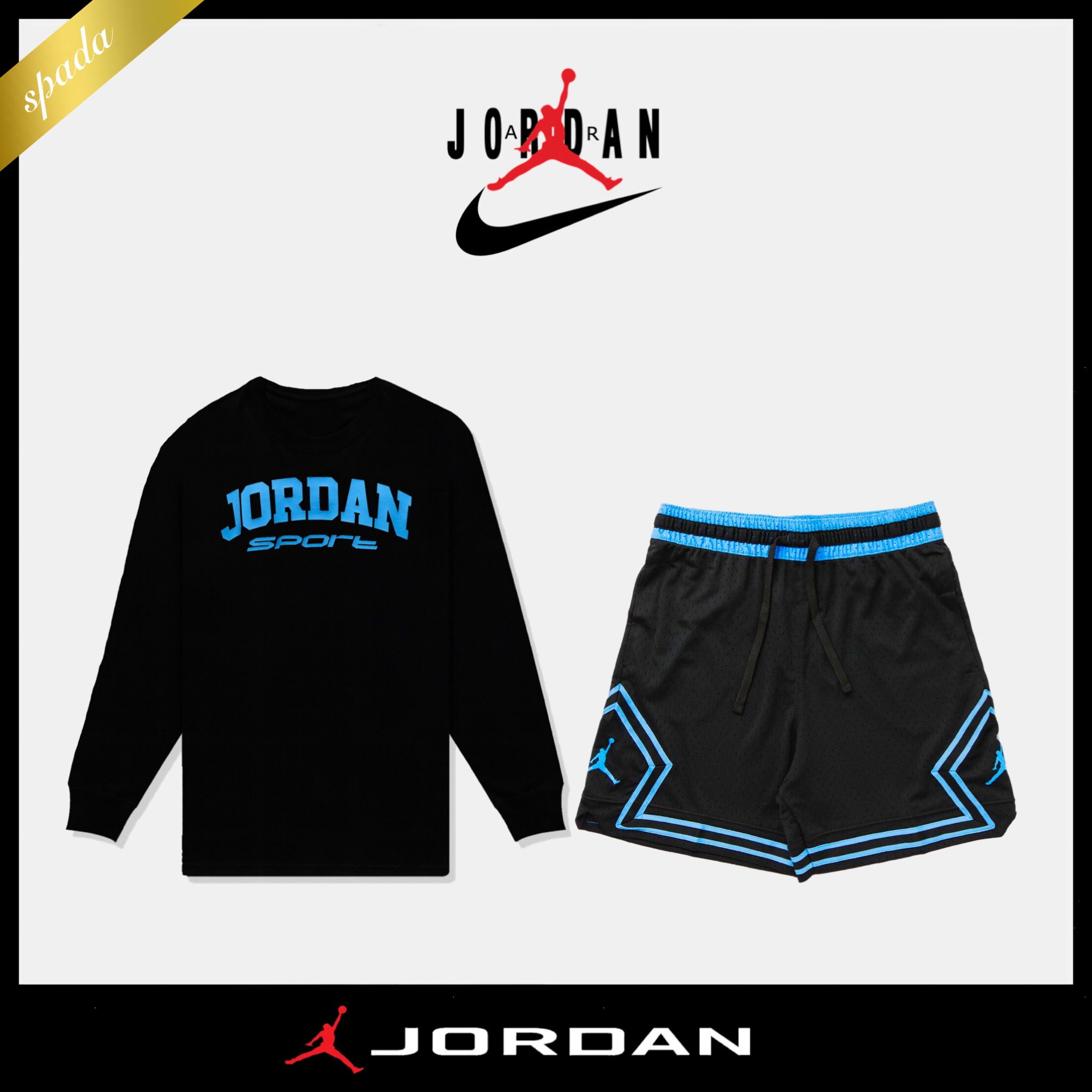 【Jordan】バックロゴ 上下セット ブラック ブルー / 送料無料