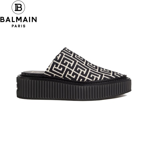 BALMAIN バルマン ジャガードプラットフォームミュール ブラック
