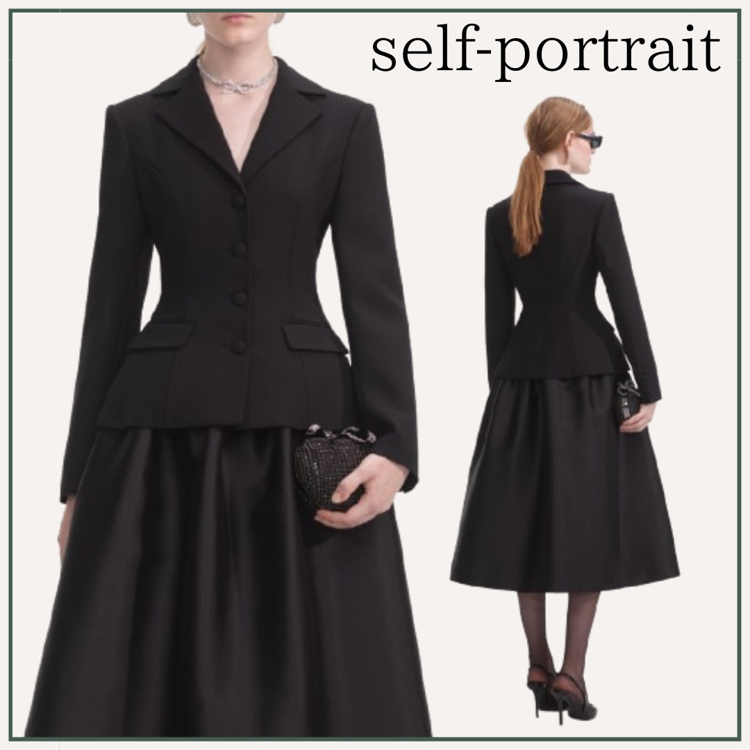 【上品】self-portrait / ブラック テーラード ミディドレス