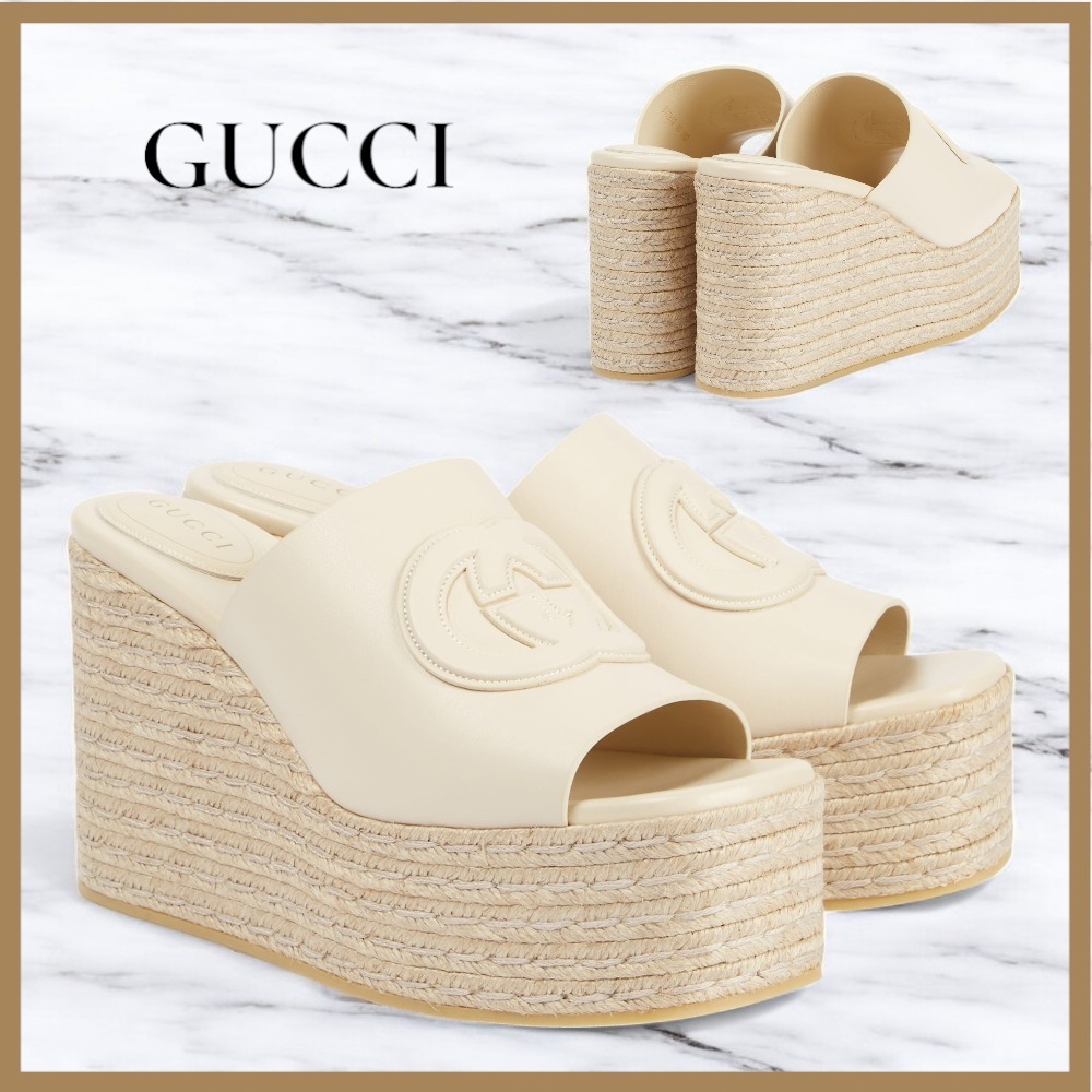 残りわずか【GUCCI】GGレザーエスパドリーユウェッジ サンダル
