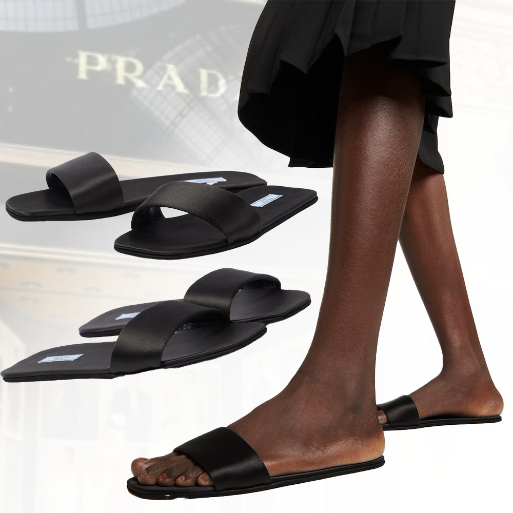 【ミニマルに】PRADA シルクサテン サンダル ブラック