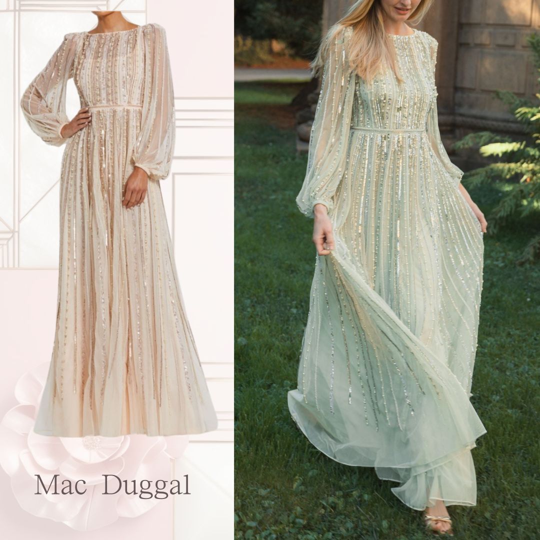 【Mac Duggal 】エレガント♪ストライプのパールのドレス