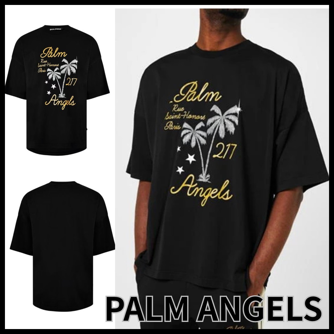 人気【PALM ANGELS】Paris パリ パーム ロゴ Tシャツ 半袖 黒