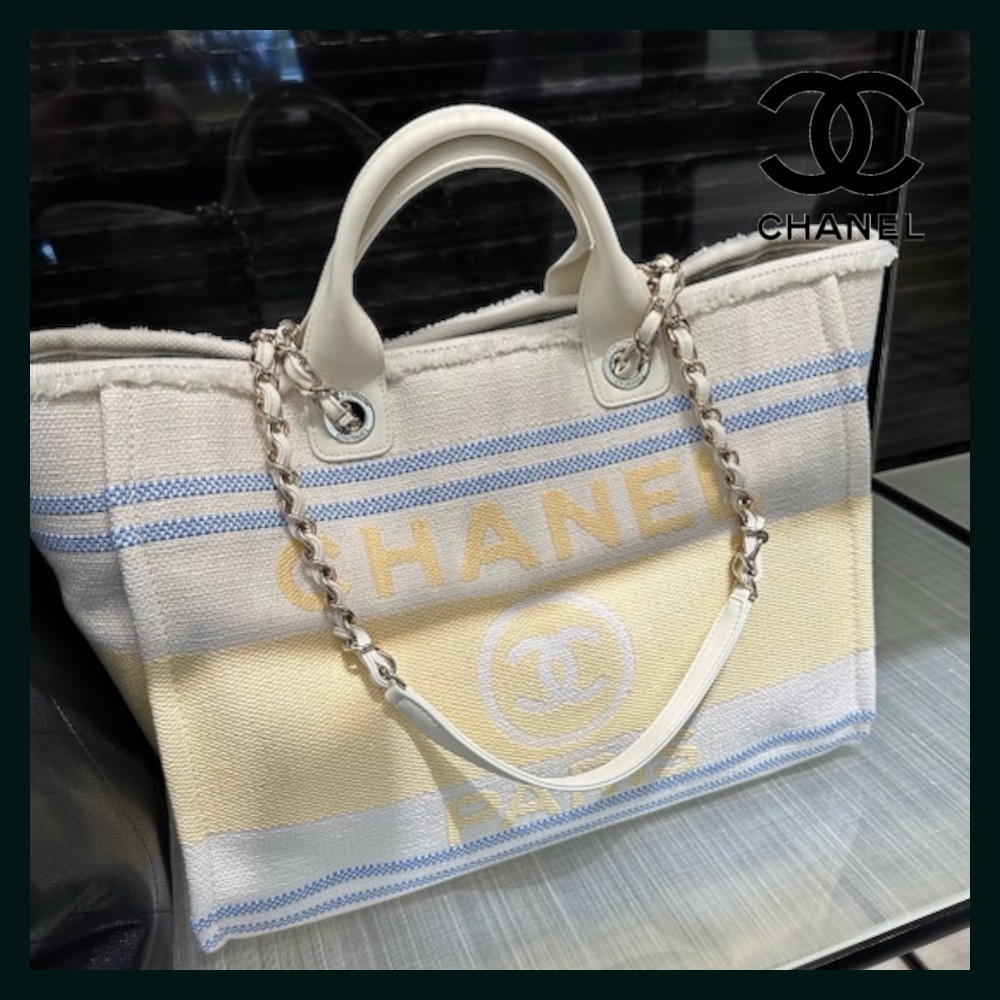 爽やかパステル♪ CHANEL トートバック コットンキャンバス 25c