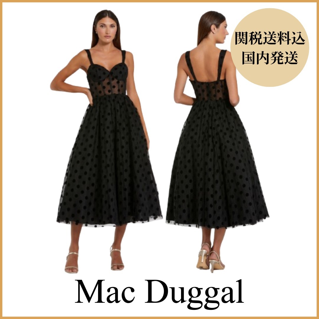 【Mac Duggal】Black Polka Dot Net Bustier Dress 関税送料込