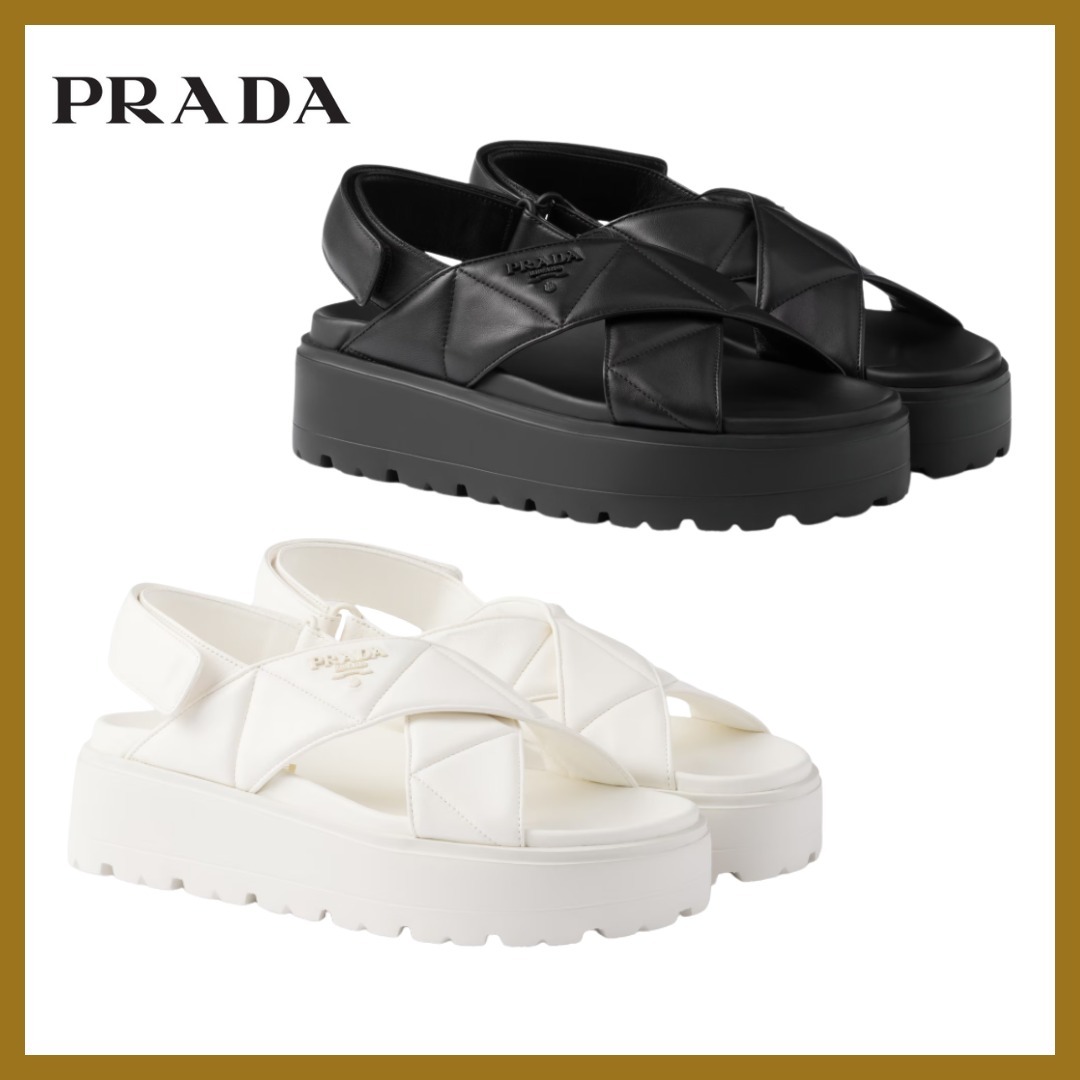 *PRADA*ナッパレザー クリスクロス フラットサンダル