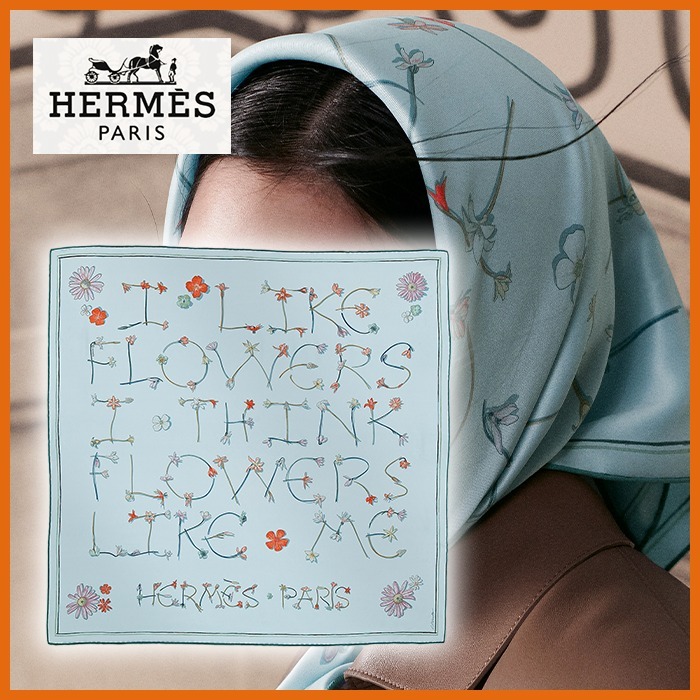 【可憐なブルーに咲く言葉】HERMES カレ70 アイライクフラワーズ