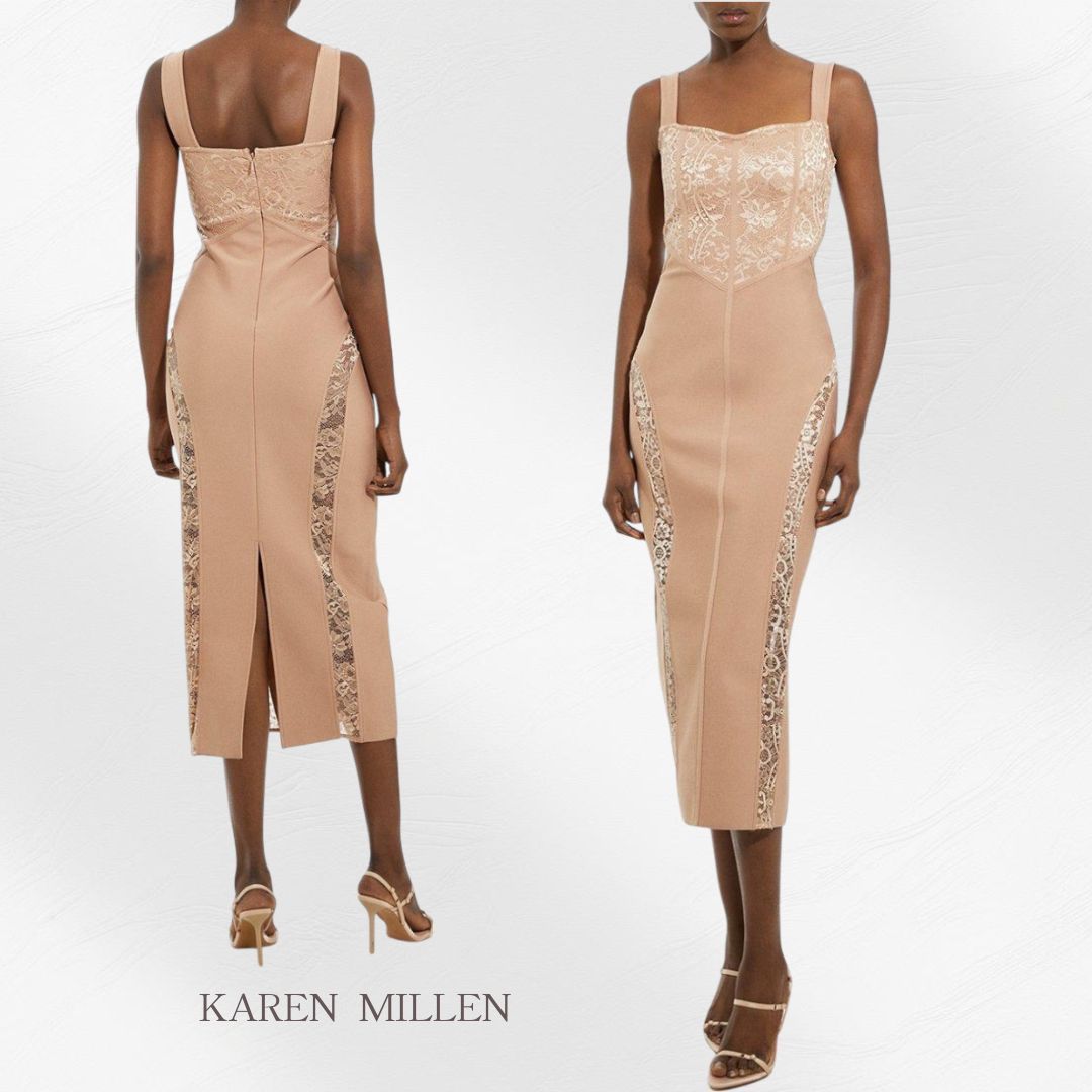 【KAREN MILLEN】ニットレースコルセットディテールマキシドレス