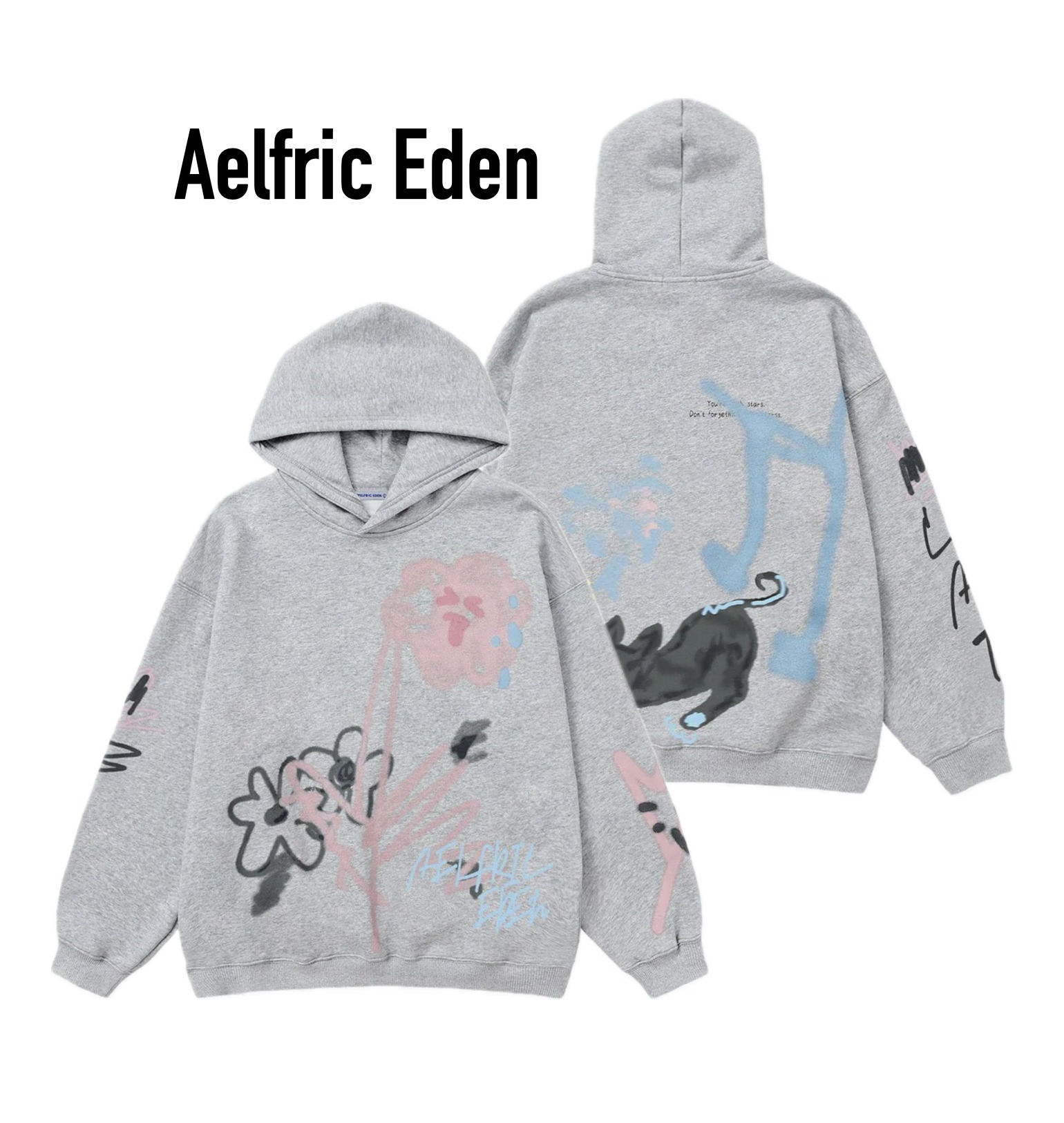 【Aelfric Eden】花と猫 落書きペイントフーディ 国内発送