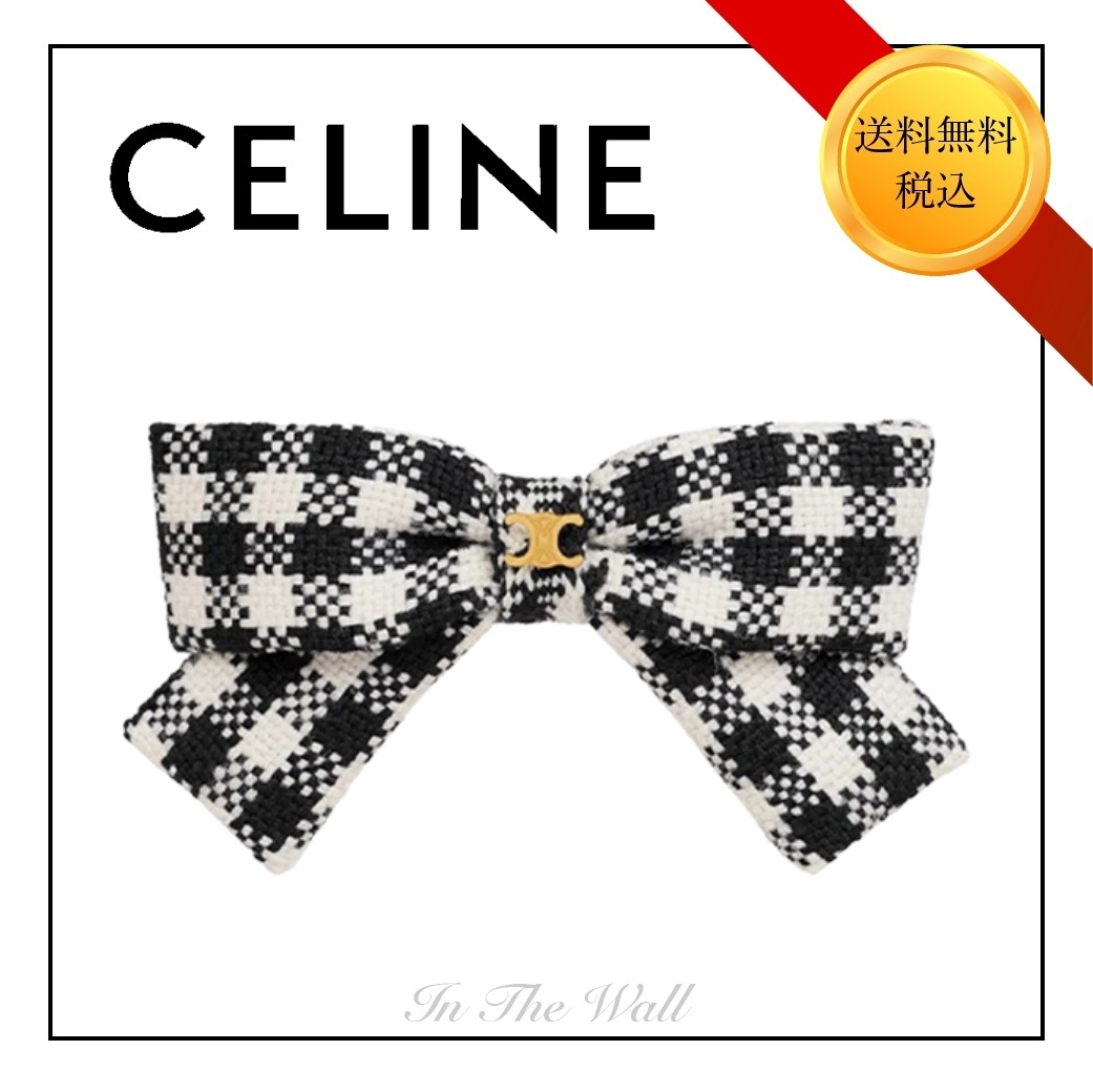希少品★送料込♪【CELINE】ヴィシーリボンヘアクリップGOLDロゴ