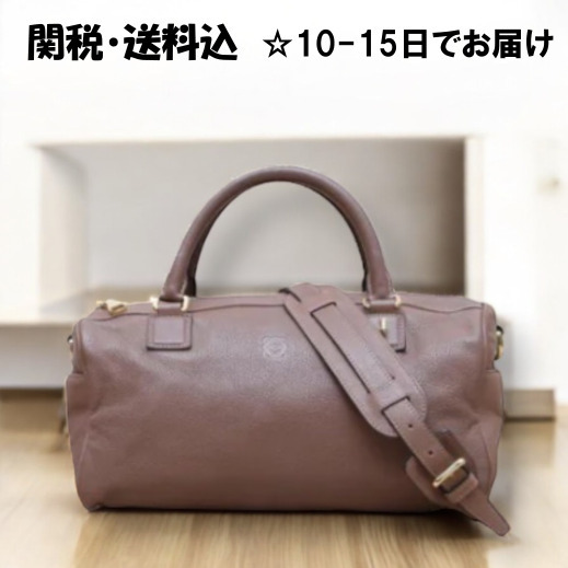 LOEWE■ロエベ ロゴ レザーボストンバック ブラウン