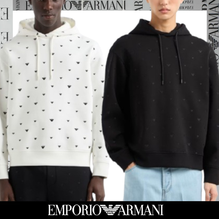 EMPORIO ARMANI▼マイクロイーグル総刺繍フードスウェットシャツ