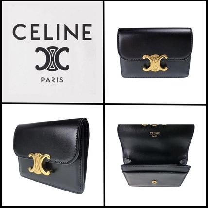 【CELINE】セリーヌ トリオンフ 二つ折り ミニ財布 ブラック CELINE 二つ折り財布 スモール フラップウォレット トリオンフ