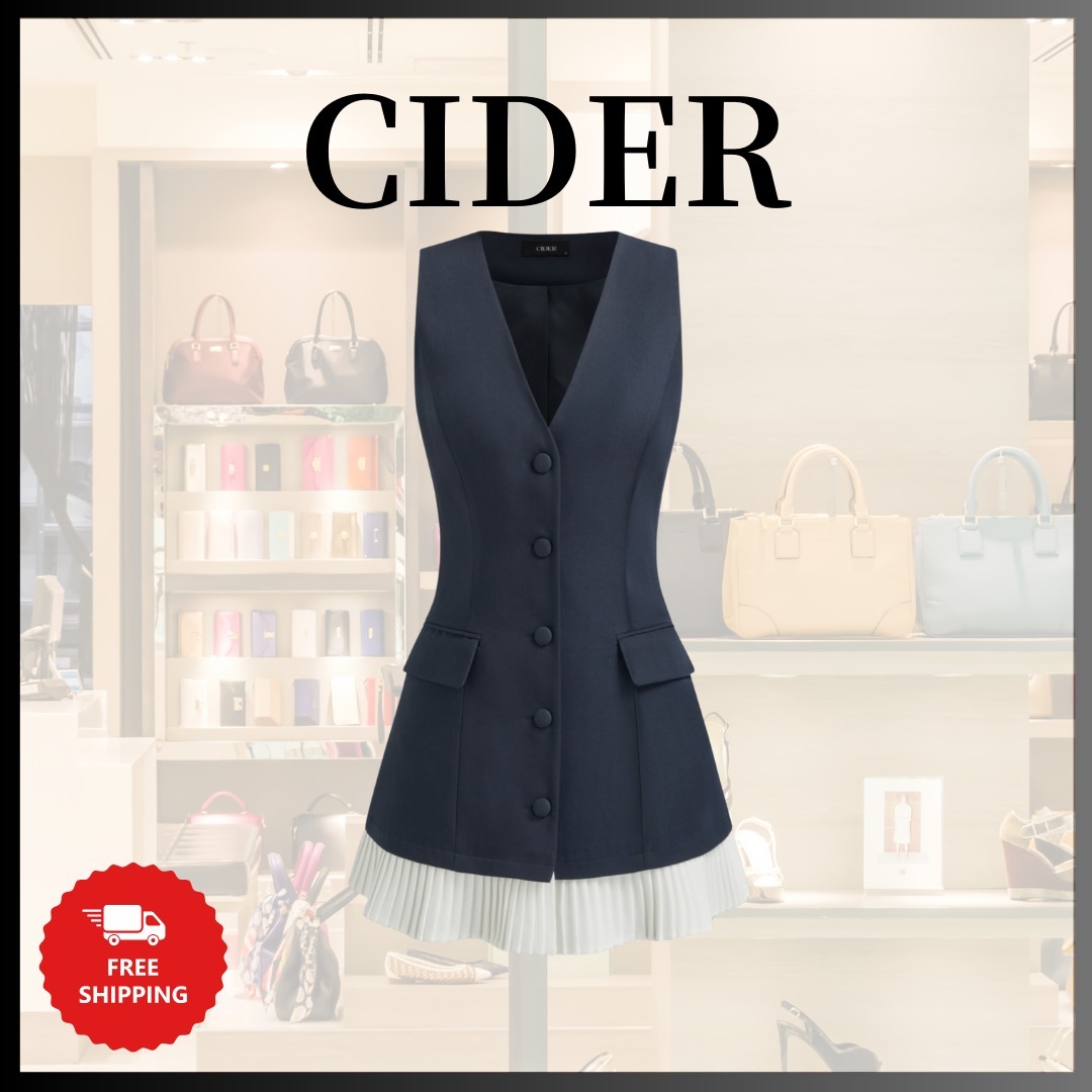 『Cider』Vネック ツートン プリーツ ミニドレス