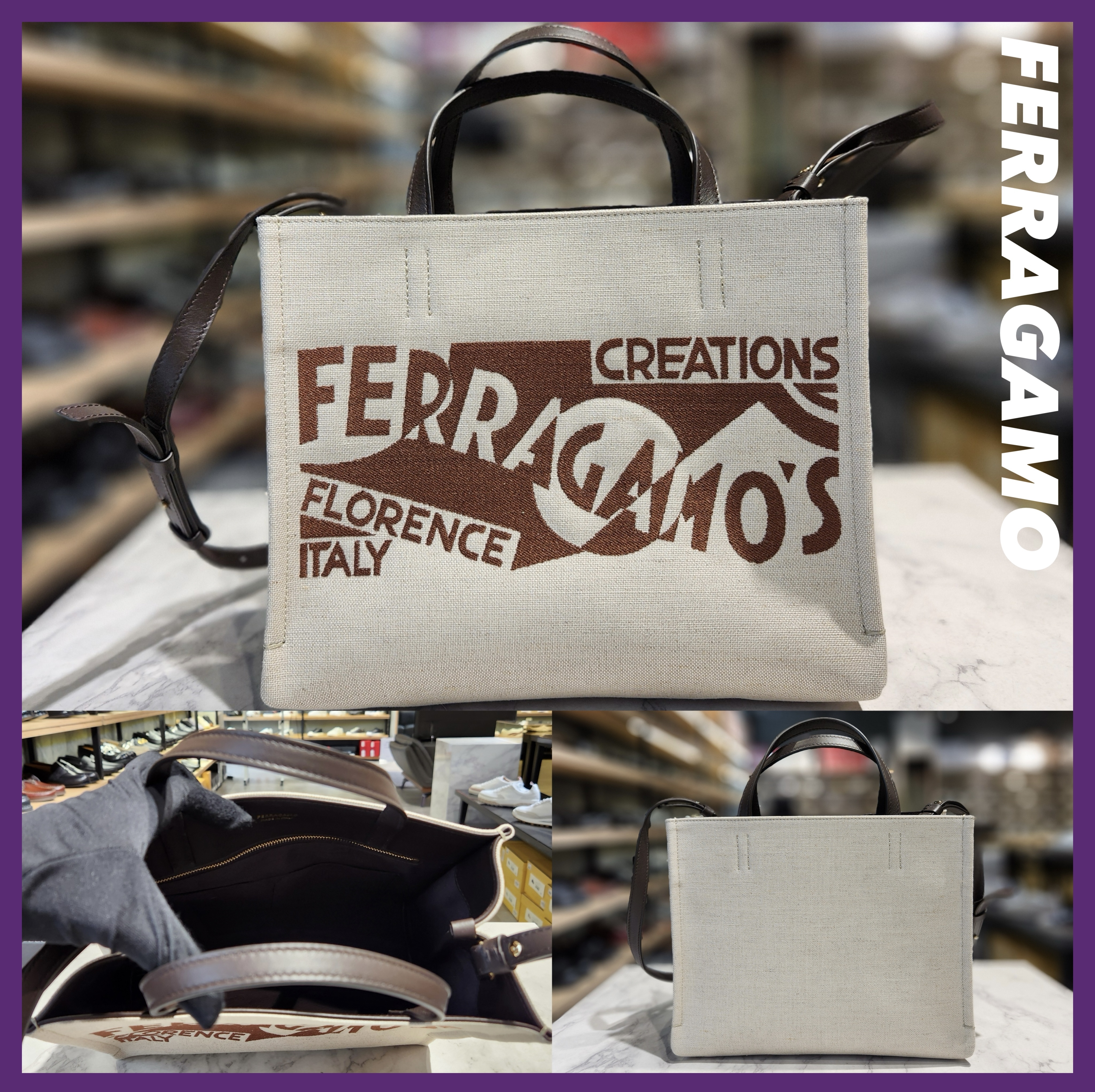 【関税込み】☆FERRAGAMO☆ ロゴ プリント トートバッグ