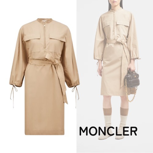 【MONCLER】モンクレール ベルト付き ポプリンミディドレス