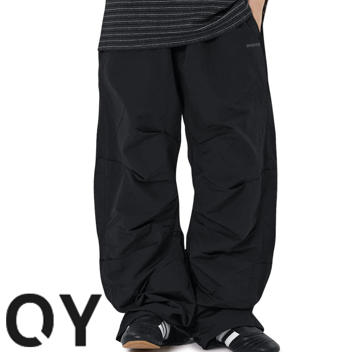★OY★PLEATED NYLON CURVED PANTS - BLACK★正規品/直送料込