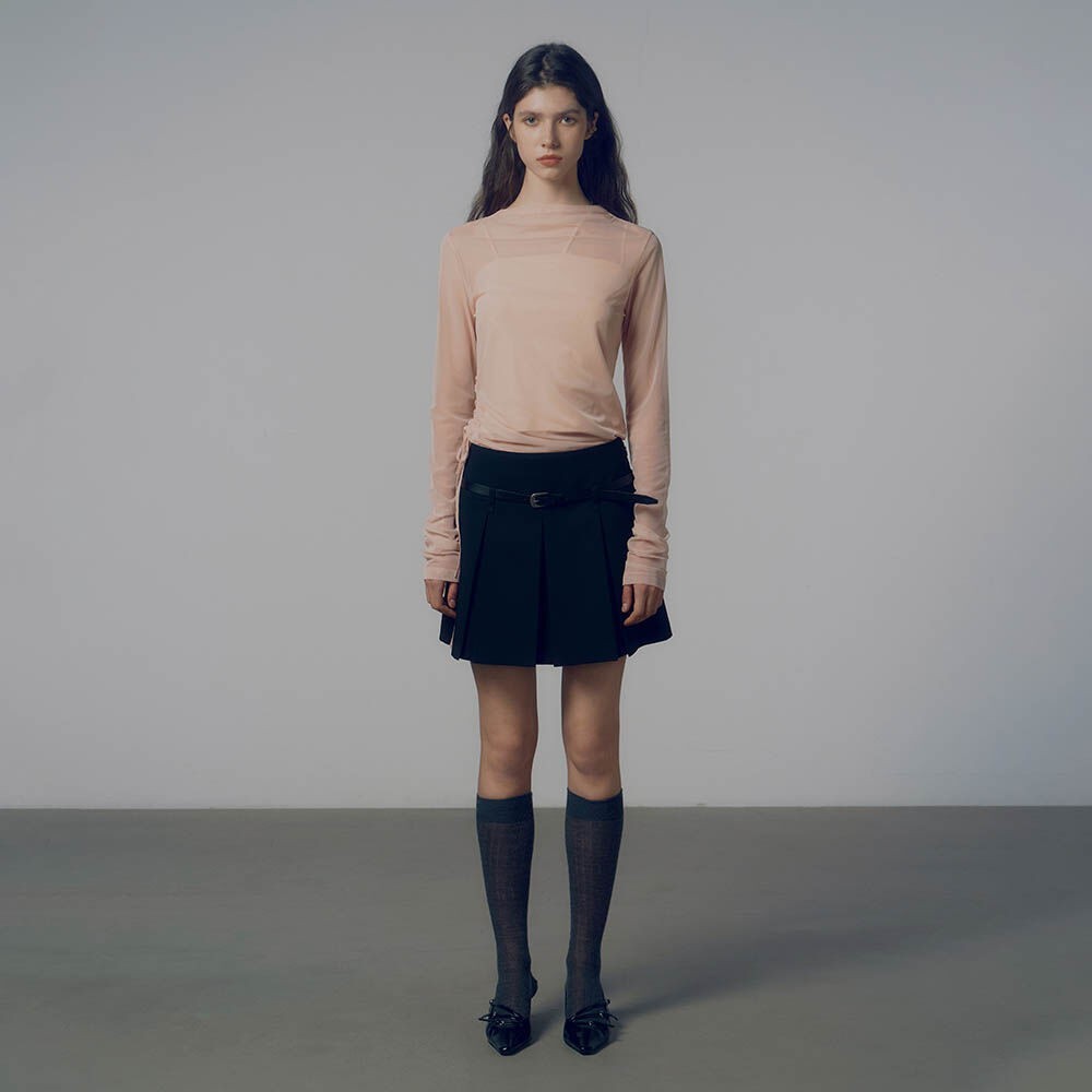 ★RAIVE★ Belted Pleats Mini Skirt in Black VW4AS32910