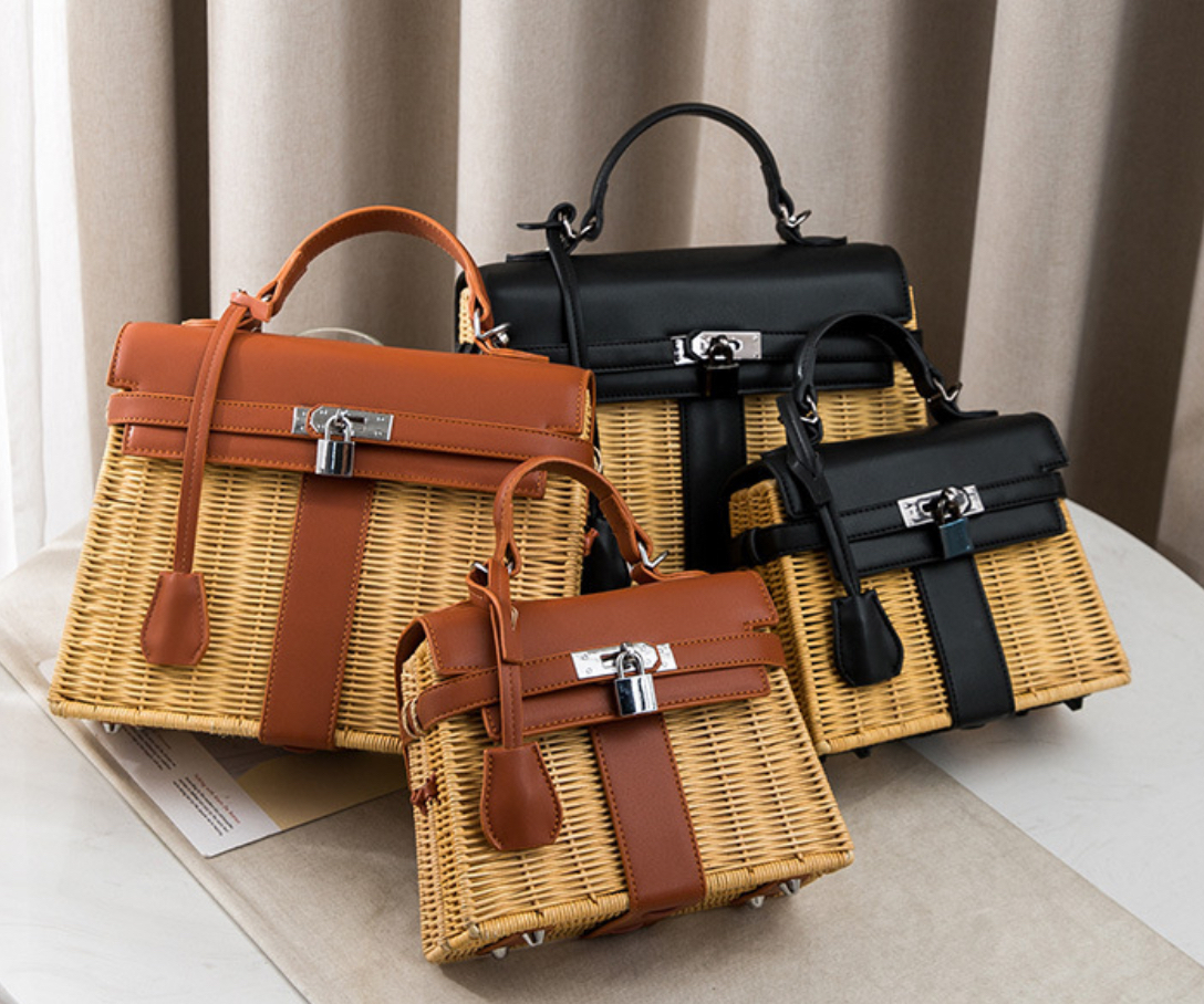 【S】韓国デザイン カゴバッグ ロック ビーチバッグ レザーBAG