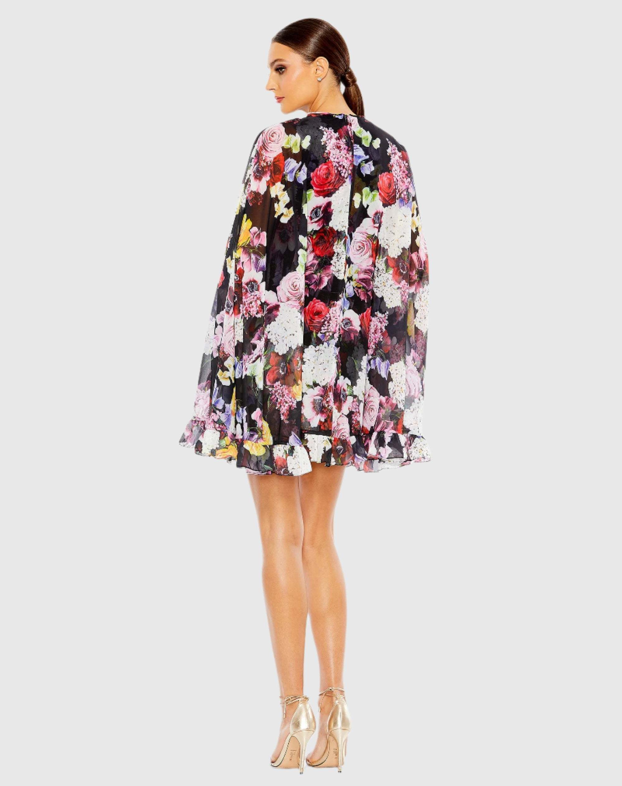 MAC DUGGAL ★ クレープ ハイネック チューリップ ドレス Mac Duggal】Floral Print High Neck Ruffle Dress 関税送料込