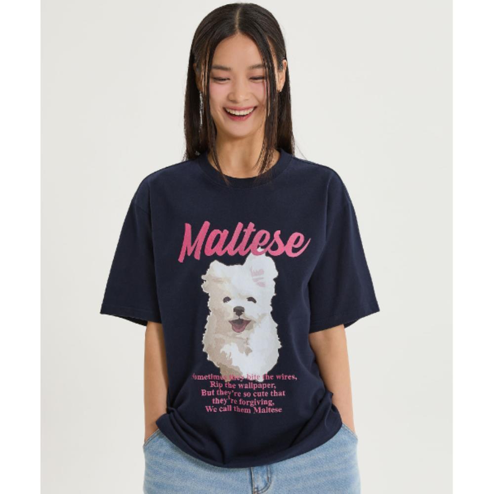 ◆Wai Kei◆ Cloud illustration short sleeve t-shirt navy