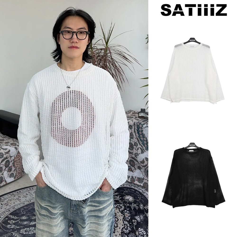 【SATIIIZ】Kudeu mesh long sleeve knit