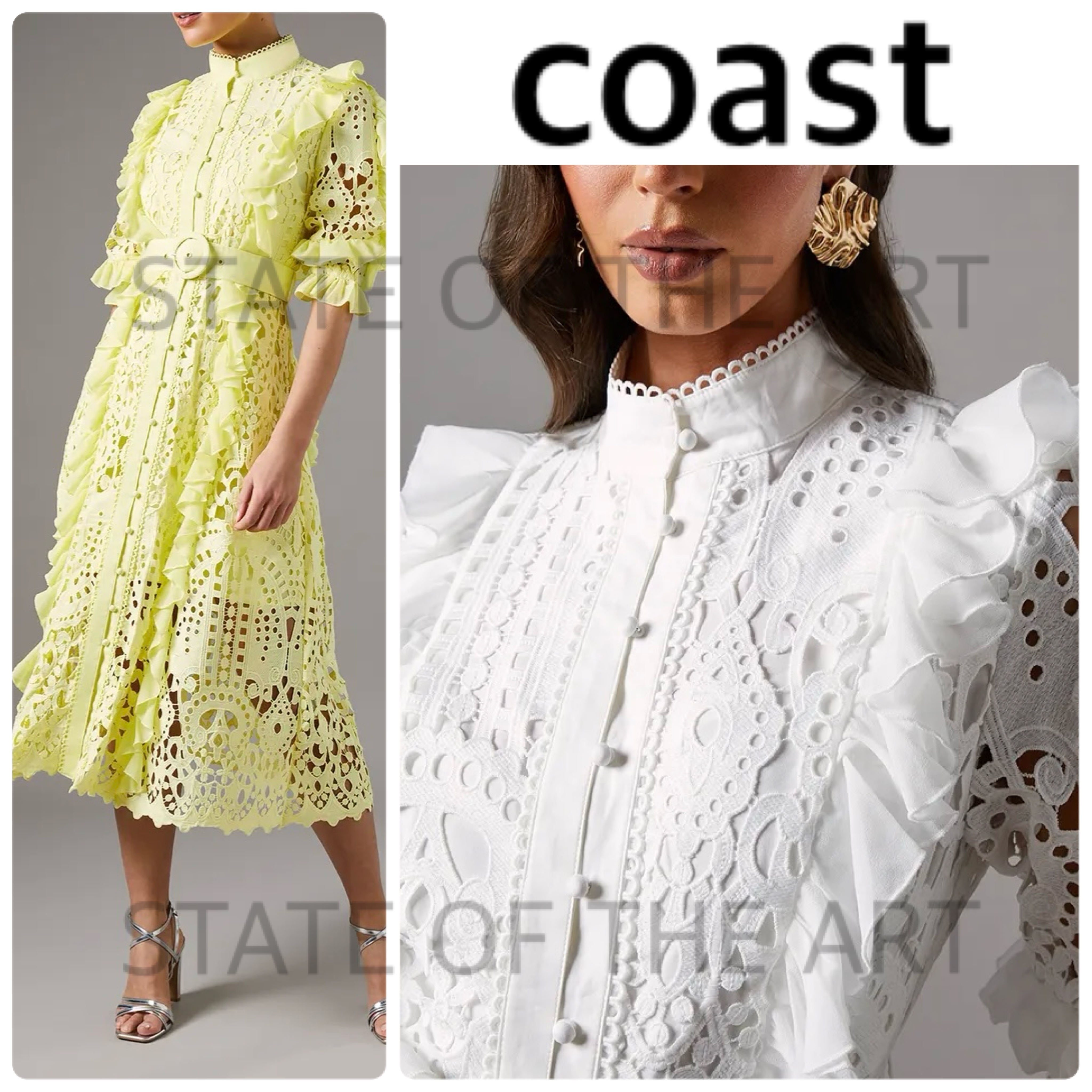 新作【COAST】レース フリル ベルト シャツドレス