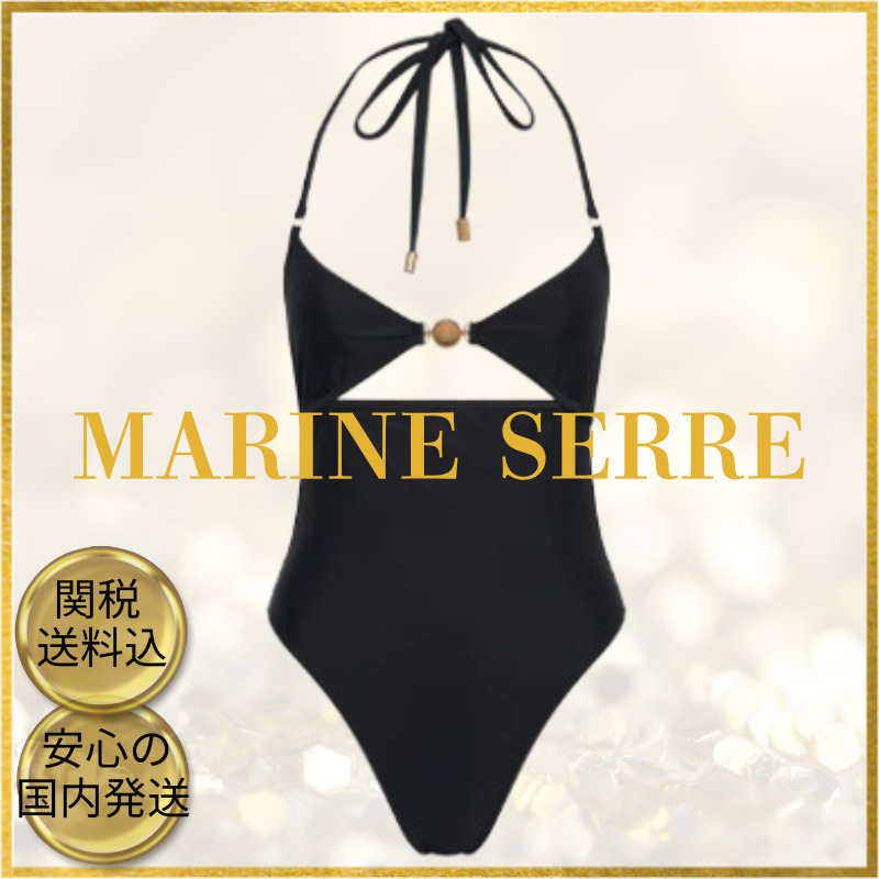 ★Marine Serre★ Moonメタル ジャージー ワンピース 水着 BLACK