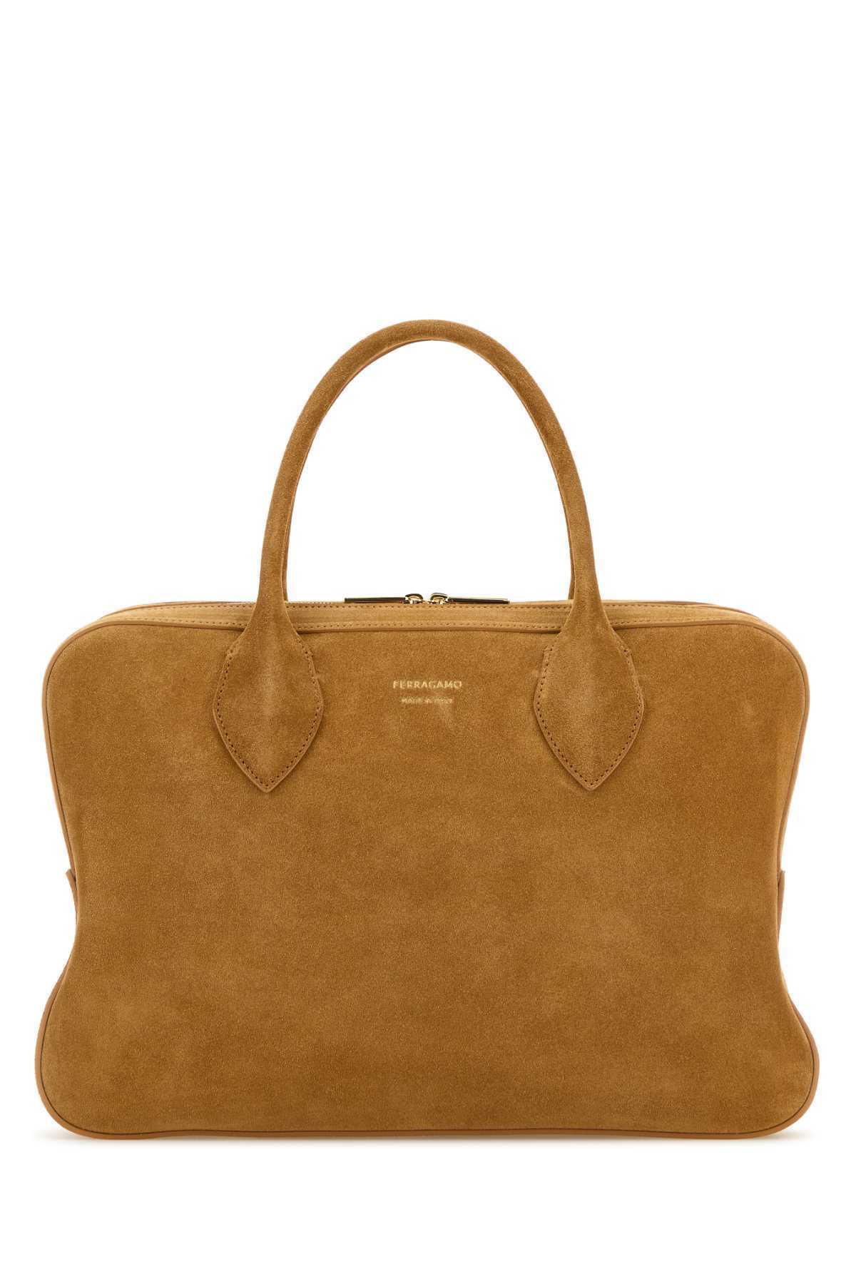 【送料&関税込】Ferragamo Camel Suede Medium Handbag