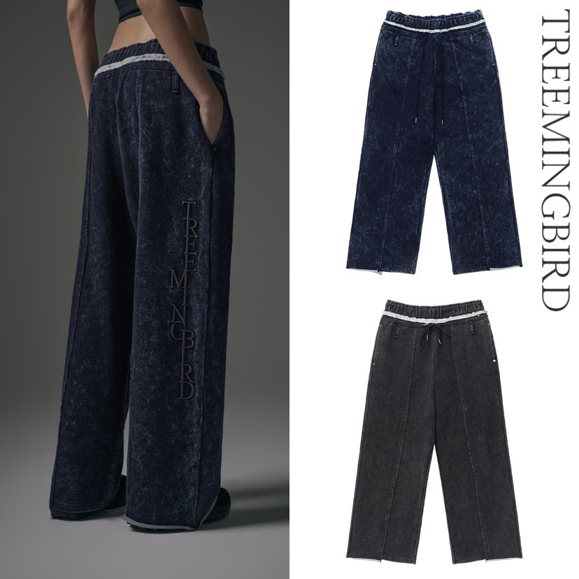 【韓国 TREEMINGBIRD】Stone Washing Vertical Logo Sweat Pants