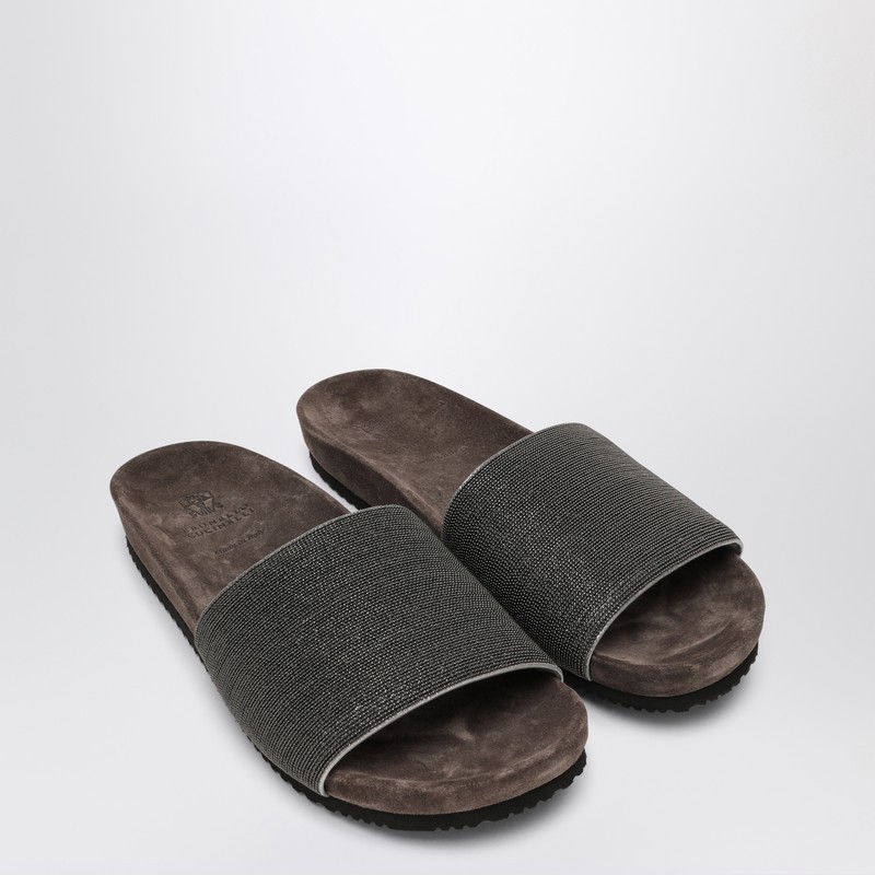 シューズ・サンダルその他 Brunello Cucinelli Precious Taupe Slides in Suede