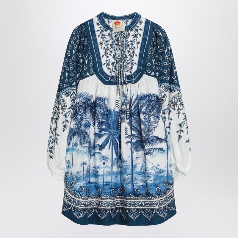 ワンピースその他 FARM Rio Linen-blend dress with palm print