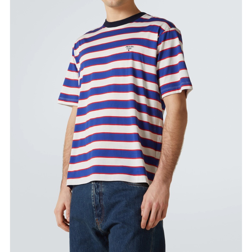 《デイリーに》【PRADA】ストライプコットンジャージーTシャツ