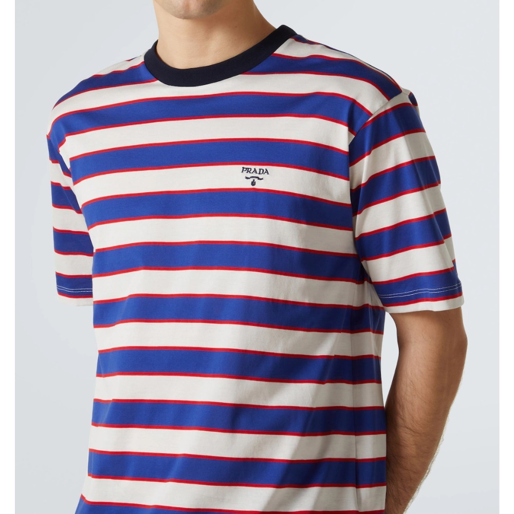 《デイリーに》【PRADA】ストライプコットンジャージーTシャツ