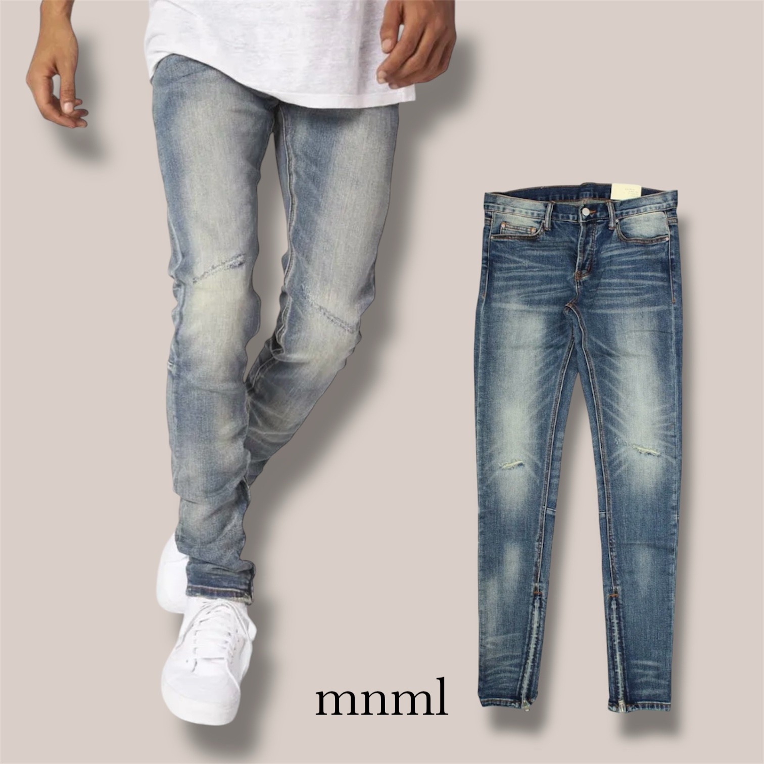 すぐ届く【mnml】M12 Stretch Denim Blue
