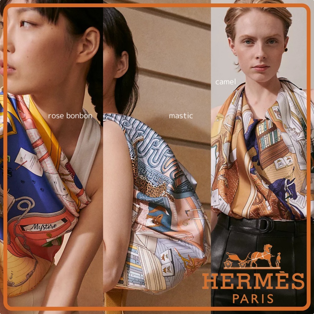 【HERMES】首元華やか シルク100%☆カレ90 Mystere au 24 送料込
