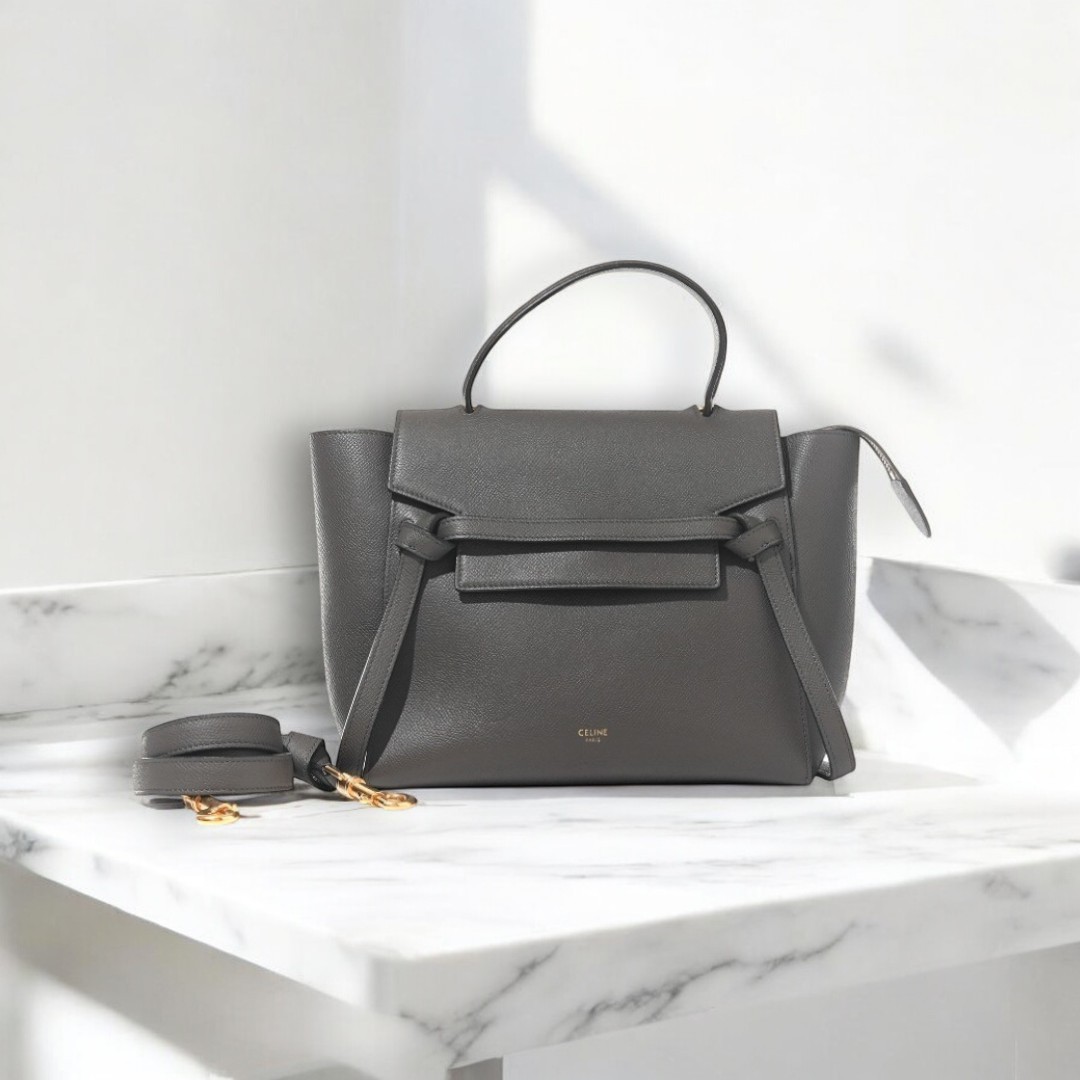 VINTAGE●CELINE●セリーヌ マイクロベルトバッグ レザー グレー