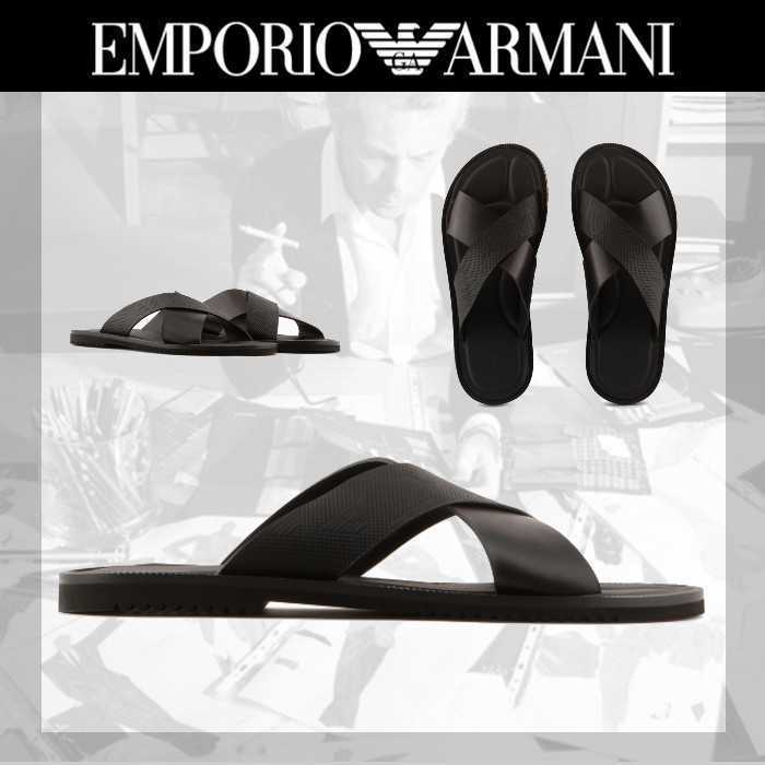 Emporio Armani◆クロスサンダル レザー オールオーバーイーグル
