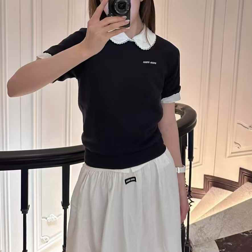 MiuMiu Ribbed jersey T-shirts 関税込 ジャージーTシャツ