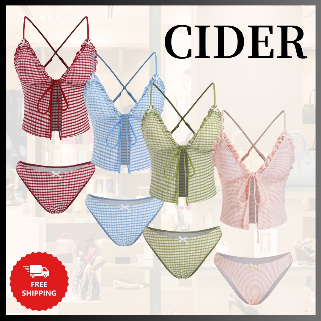 『Cider』Vネックギンガムレタストリムタンキニビキニセット