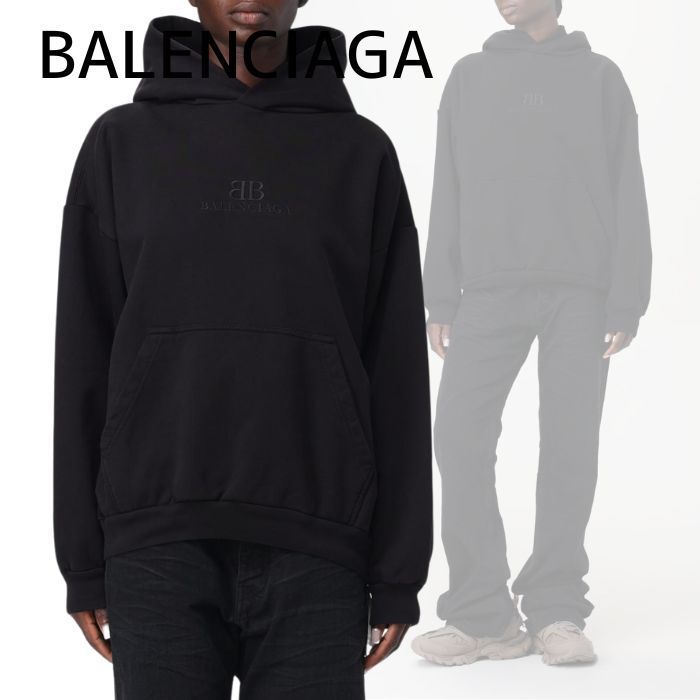 【関税込み】バレンシアガ BB ロゴ エンボス パーカー BALENCIAGA】BB ロゴ エンボス パーカー ブラック