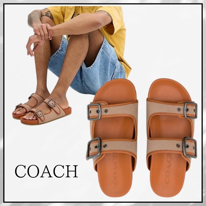 COACH キャンバス バックル ダブルストラップ サンダル