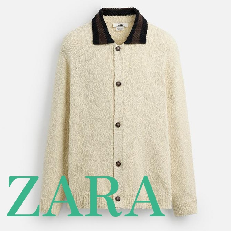 【ZARA】コントラストカラーカーディガン エクリュ 4938/421/712