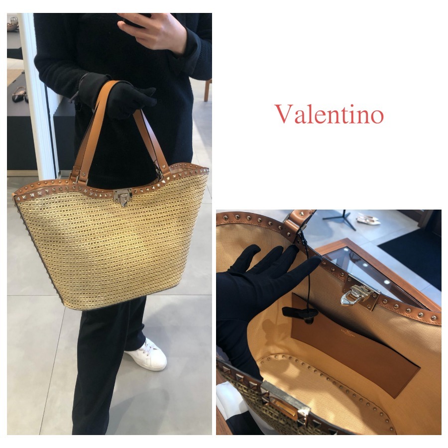 関税込★Valentino★ロックスタッズ ラフィア トートバッグ
