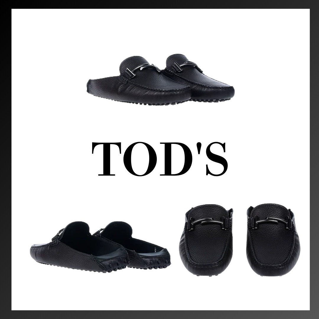 ＊TOD'S ＊トッズ レザー メタル装飾 ロゴ 無地 サボサンダル